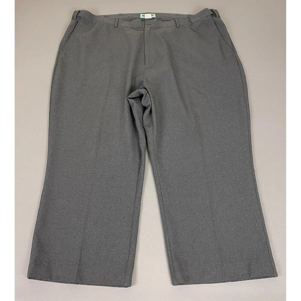 Haband Fit-Forever Dress Pants Mens 46x24.5 46S Gray Flat Front Polyester